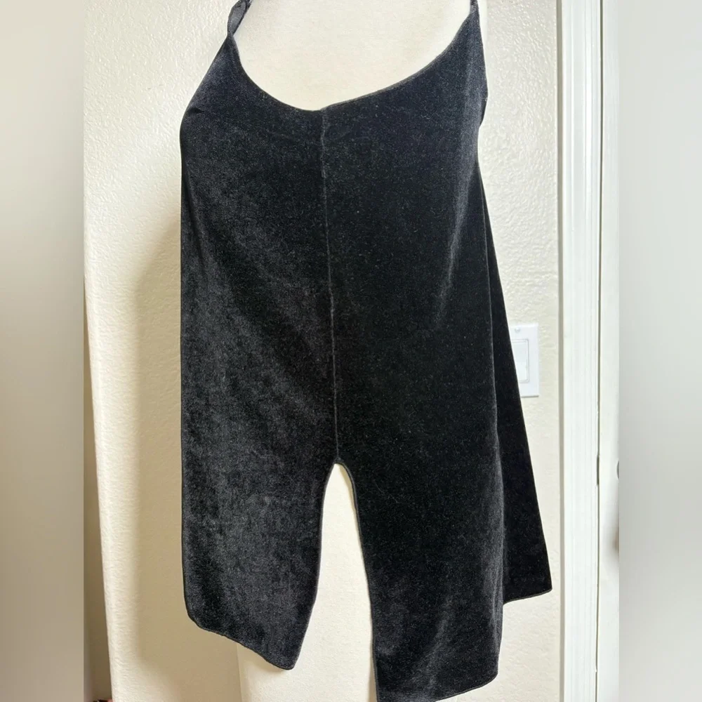 Intimately Free People Black Velvet Camisole with Mesh Lace Detail, Side‎ Slits.